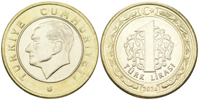 Турция 1 лира 2024 KM?1575 биметалл UNC 68-1156