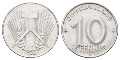 ГДР 10 пфеннигов 1952 A KM 7 алюминий 4697-625