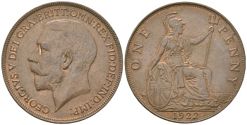 Великобритания 1 пенни 1922 Георг V (1910-1936) KM 810, Spink 4051 бронза    69-831