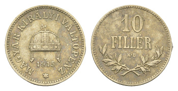 Венгрия 10 филлеров 1915 KB, Франц Иосиф I (1848-1916) KM 494 медь цинк никель 4665-727