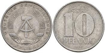 ГДР 10 пфеннигов 1968 A KM 10 алюминий 31-256