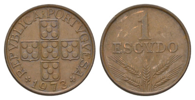 Португалия 1 эскудо 1973 KM 597 бронза 4626-324