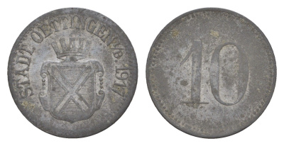 Эттинген 10 пфеннигов 1917 Funck 401.2A, Men18 24787.2 цинк 4643-968