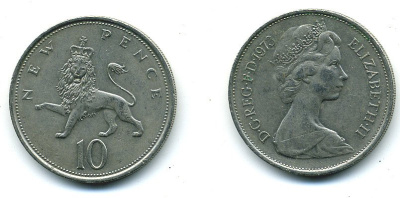 Великобритания 10 пенсов 1973 Елизавета II (1952-2022) KM 912, Spink 4231 (F1) медно-никель  4110-1322