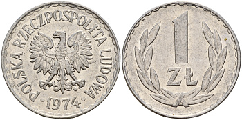 Польша 1 злотый 1974 MW KM 49.1 алюминий    4603-341
