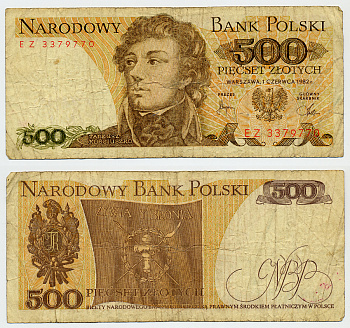 Польша 500 злотых 1982 Тадеуш Костюшко Pick 145 d бумага 6317-15-2
