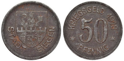 Германия, Зиген 50 пфеннигов 1918 Северный Рейн-Вестфалия, нотгельд Funck 497.5 железо 4121-444