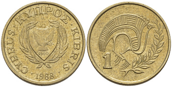 КИПР 1 ЦЕНТ 1988 KM 53.2 никель латунь 66-456