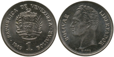 Венесуэла 1 боливар 1989 Симон Боливар KM 52a.2 сталь плакированная никелем 4529-125