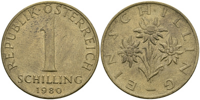Австрия 1 шиллинг 1980 KM 2886 алюминиевая бронза 94-522