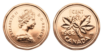 Канада 1 цент 1982 Елизавета II (1952-2022), кленовый лист KM 132 бронза UNC 75-1628