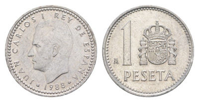 Испания 1 песета 1988 M, Хуан Карлос I (1975-2014) KM 821 алюминий 4623-1018