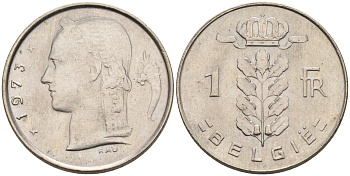 БЕЛЬГИЯ 1 ФРАНК 1973 BELGIE KM 143.1 медно-никель 92-347