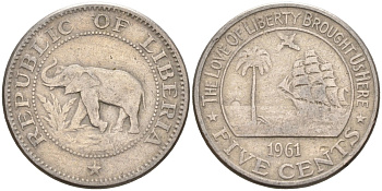 Либерия 5 центов 1961 KM 14 медно-никель 4588-723