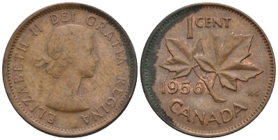Канада 1 цент 1956 Елизавета II (1952-2022), кленовый лист KM 49 бронза 4609-116