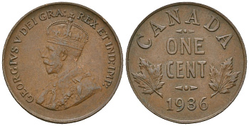Канада 1 цент 1936 Георг V (1910-1936) KM 28 бронза 4121-735