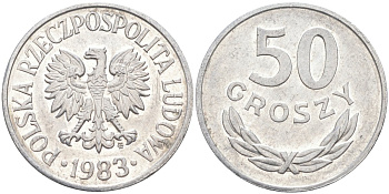 Польша 50 грошей 1983 MW KM 48.1, Parchimowicz 210p алюминий 3336-1257