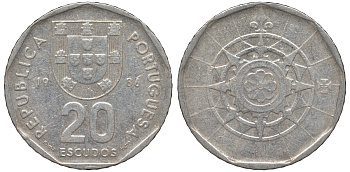 Португалия 20 эскудо 1986 KM 634 медно-никель 4142-1232