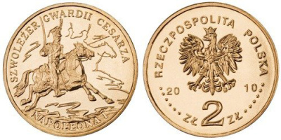 Польша 2 злотых 2010 MW, кавалеристы императорской гвардии Наполеона I KM 718 нордик  UNC  M74-18