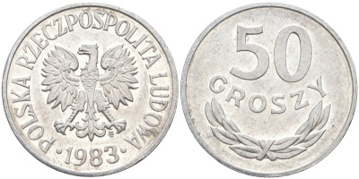 Польша 50 грошей 1983 MW KM 48.1, Parchimowicz 210p алюминий 3336-1257