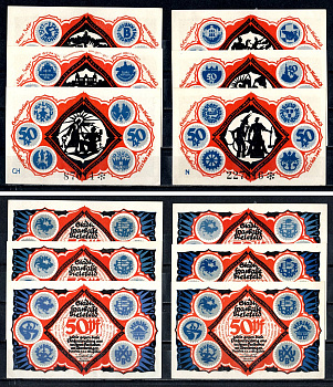 Билефельд (Пруссия, Вестфалия) полный набор из 6 нотгельдов (50 пфеннигов) 1921 Mehl Grabowski 103.5 бумага UNC (пресс) 7556-51-1-2