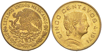 Мексика 5 сентаво 1971 Жозефа Ортис де Домингес KM 427 латунь 218-1142