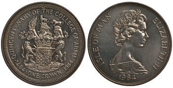 Остров Мэн 1 крона 1984 500 лет колледжу оружейников, геральдическая палата KM 124 медно-никель UNC 1078-5-24