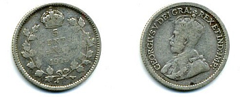КАНАДА 5 ЦЕНТОВ 1913 ГЕОРГ V серебро 46-568
