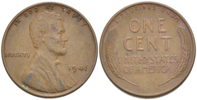 США 1 ЦЕНТ 1941 ЛИНКОЛЬН KM 132 бронза 3309-452