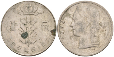 Бельгия 1 франк 1974 Belgie KM 143.1 медно-никель    4592-1242
