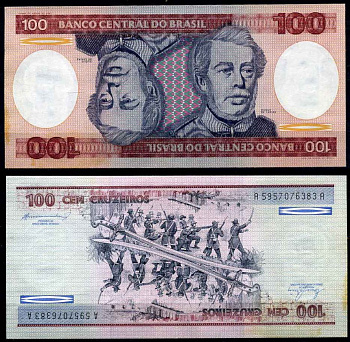 Бразилия 100 крузейро ND (1981-1984) серия А 5957, Герцог Каксиас Pick 198 b бумага UNC (пресс) 2197-49-1-1