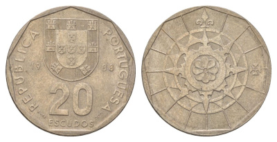 Португалия 20 эскудо 1988 KM 634 медно-никель 4626-335