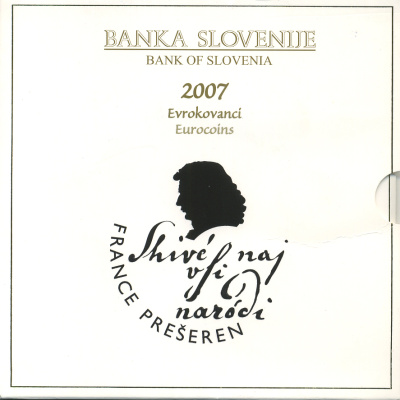 Словения набор из 8 монет 2007 Франце Прешен, официальный набор в запайке и буклете UNC 7-4-2-47
