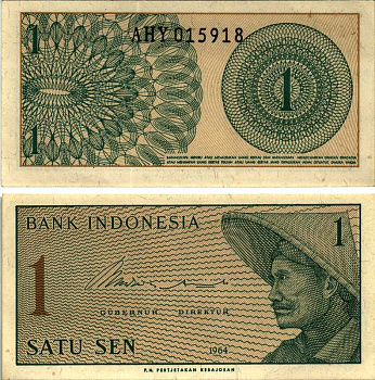 Индонезия 1 сен 1964 крестьянин Pick 90 a  бумага аUNC 7548-78-1-2