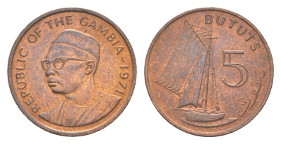 Гамбия 5 бутутов 1971 год-тип KM 9 бронза UNC 4651-849