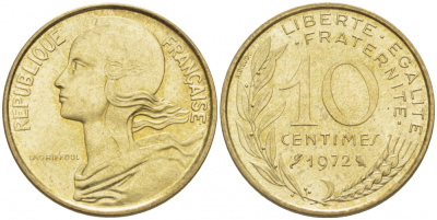 ФРАНЦИЯ 10 САНТИМОВ 1972 ТИП MARIANNE KM 929 медь алюминий никель 4516-844