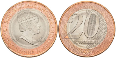 Ангола 20 кванза 2014 Королева Зинга Мбанди Нгола (1582-1663) KM 111 биметалл aUNC 69-112