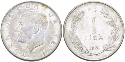 Турция 1 лира 1976 Мустафа Кемаль Ататюрк KM 889а.2 нержавеющая сталь 4517-1131