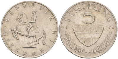 АВСТРИЯ 5 ШИЛЛИНГОВ 1979 KM 2889а медно-никель 4556-231