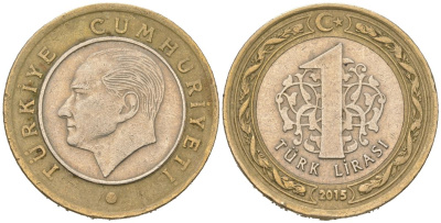 Турция 1 лира 2015 KM 1244 биметалл 4561-1215