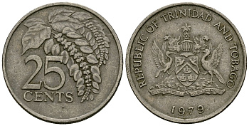 Тринидад и Тобаго 25 центов 1979 цветок дикая пуансеттия KM 32 медно-никель 4176-154