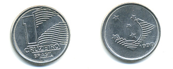 Бразилия 1 крузейро 1990 KM 617 нержавеющая сталь aUNC 93-1022