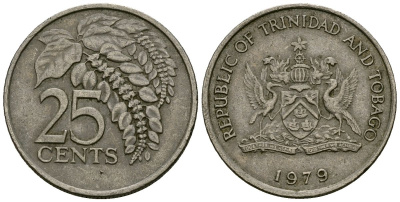 Тринидад и Тобаго 25 центов 1979 цветок дикая пуансеттия KM 32 медно-никель 4176-154