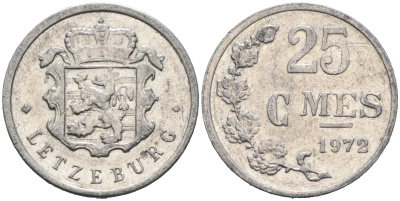 ЛЮКСЕМБУРГ 25 САНТИМОВ 1972 KM 45а.1 алюминий 4588-312