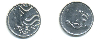 Бразилия 1 крузейро 1990 KM 617 нержавеющая сталь aUNC 93-1022