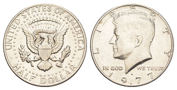 США 1/2 доллара (50 центов) 1977 D, Джон Кеннеди KM A202b медь плакированная медно-никелем aUNC 4536-1126