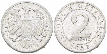 АВСТРИЯ 2 ГРОША 1952 KM 2876 алюминий 3309-945