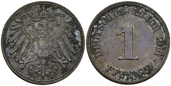 Германия 1 пфенниг 1914 J, Вильгельм II (1888-1918) KM 10, J. 10 медь 4608-251