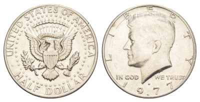 США 1/2 доллара (50 центов) 1977 D, Джон Кеннеди KM A202b медь плакированная медно-никелем aUNC 4536-1126