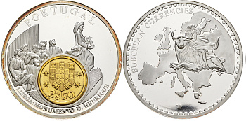 Нидерланды медаль 2002 серия первые монеты еврозоны, 54 гр., 50 мм.,с сертификатом, Люксембург, 2 евроцента  серебрение  PROOF  06-027-31